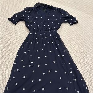 Navy Blue Women’s Dress with White Floral Pattern